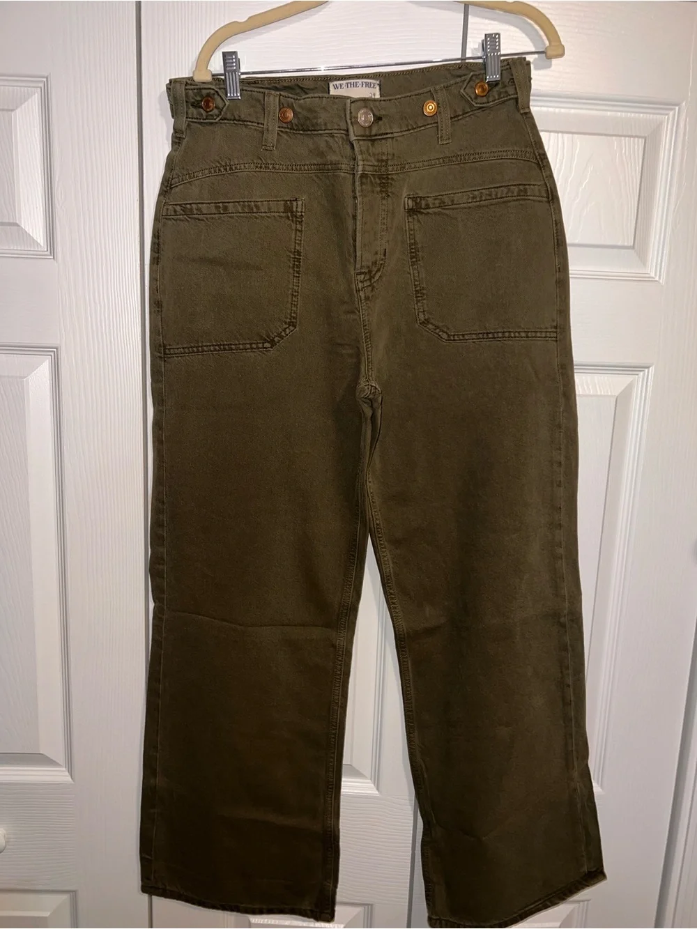 Free People Olive Green Wide Leg Flare Jeans